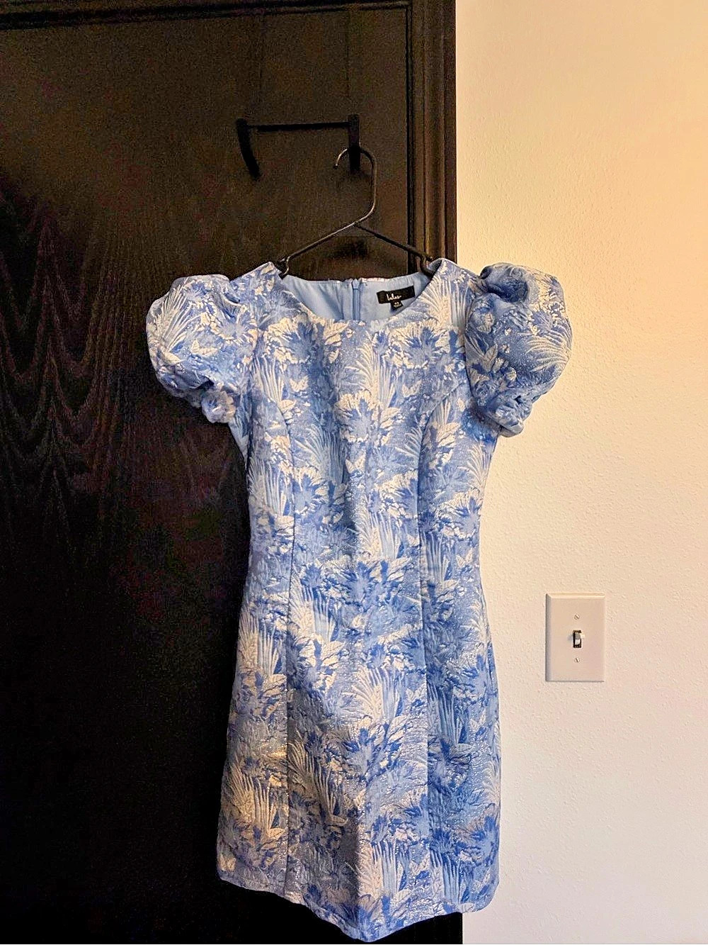 Lulu's Floral Puff Sleeve Mini Dress in Blue & White Size XS
